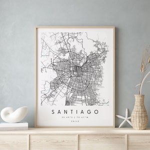 Santiago Chile, druckbare Stadt Karte, Wandkunst, Wandkunst, moderne Karte, Reisegeschenk, Dekoration, minimalistisches Poster