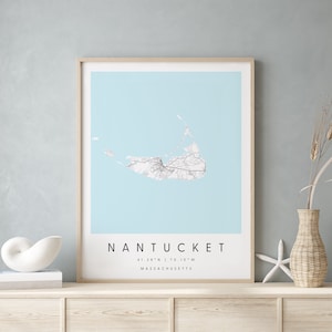 Nantucket Massachusetts, Digitale Kunst Karte, Digitaldruck Poster, Blau weiß Stadt karte, Unikat, Geschenk Karte, Zeitgenössische Karte, Moderne Karte