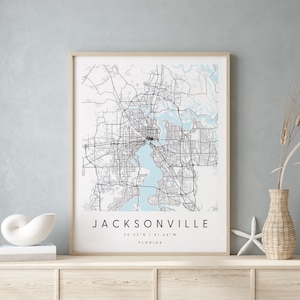 Jacksonville Florida, Printable City Map, Blue & White Wall Art, Modern Map Print, Travel Gift, Home Decor, Minimalist Poster