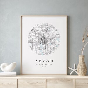 Akron Ohio, Digital Art Map, Digital Print Poster, Blue and White City Map, Unique, Gift Map, Contemporary Map, Modern Map 2