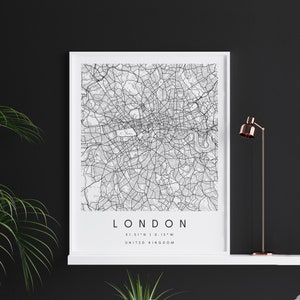 Londres Reino Unido, Mapa de Arte Digital, Cartaz de Impressão Digital, Mapa da Cidade Preto e Branco, Único, Mapa de Presente, Mapa Contemporâneo, Mapa Moderno