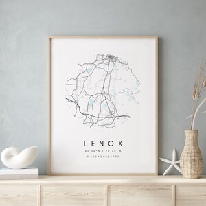 Lenox Massachusetts, Digital Art Map, Digital Print Poster, Blue and White City Map, Unique, Gift Map, Contemporary Map, Modern Map 2