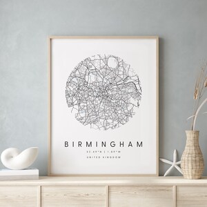 Birmingham United Kingdom, Digital Art Map, Digitaldruck Poster, Blau-Weiß Stadt karte, Unikat, Geschenkkarte, Zeitgenössische Karte, Moderne Karte 1