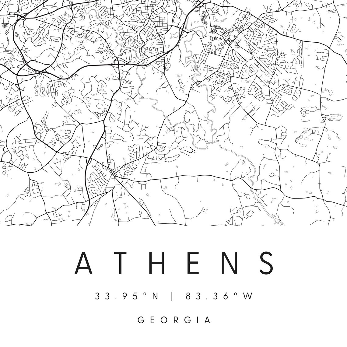 Athens Georgia Digital Art Map Digital Print Poster Black - Etsy