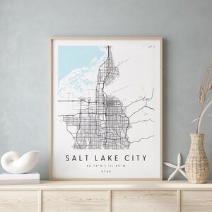 Salt Lake City Utah, Digital Art Map, Digitaldruck Poster, Blau-Weiß Stadt karte, Unikat, Geschenkkarte, Zeitgenössische Karte, Moderne Karte