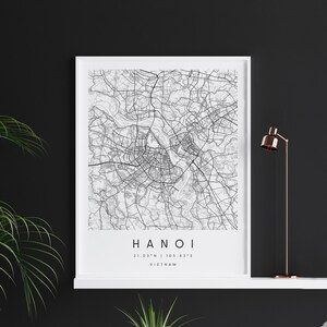 Hanoi Vietnam, Digitale Kunst Karte, Digitaldruck Poster, Schwarz-Weiß Stadt karte, Unikat, Geschenk karte, zeitgenössische Karte, Moderne Karte
