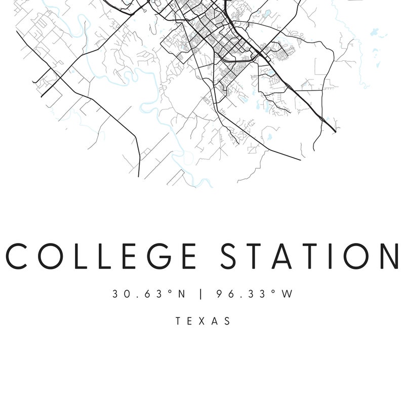 College Station Texas Digital Art Map Digital Print Poster Etsy