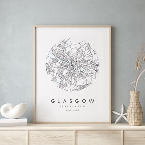Glasgow Scotland, Digital Print Poster, Blue and White City Map, Unique, Gift Map, Contemporary Map, Modern Map