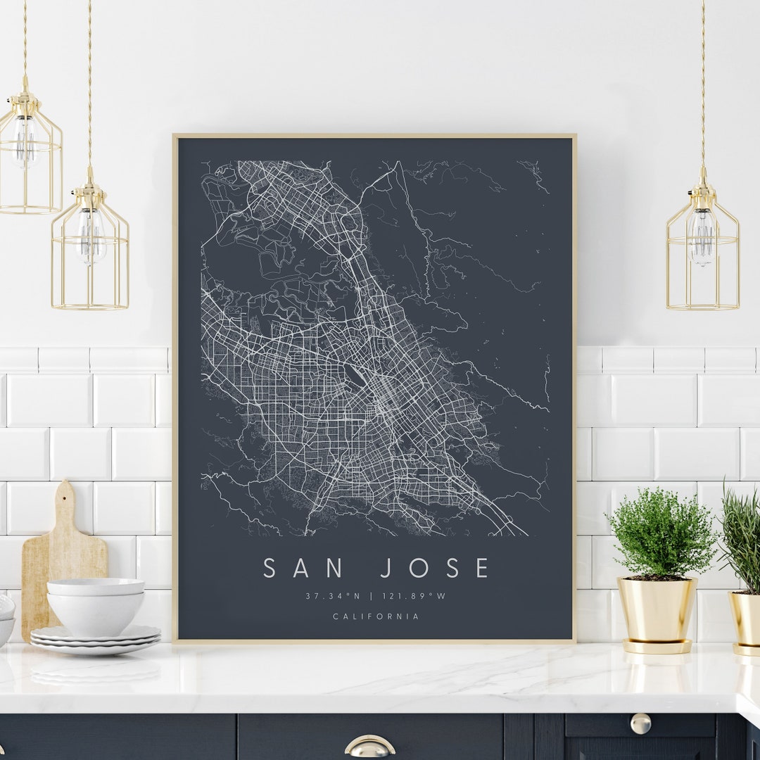 San Jose California, Digital Art Map, Digital Print Poster, Neutral ...