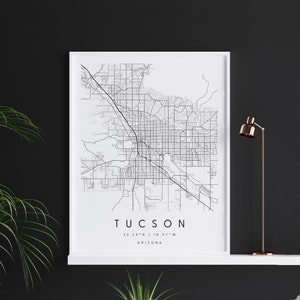 Tucson Arizona, Digitale Kunst Karte, Digitaldruck Poster, Schwarz-Weiß Stadt karte, Unikat, Geschenk karte, zeitgenössische Karte, Moderne Karte