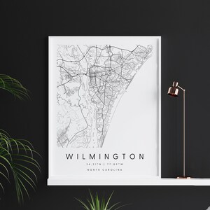 Wilmington North Carolina, Digitale Kunst Karte, Digitaldruck Poster, Schwarz-Weiß-Stadtplan, Unikat, Geschenkkarte, zeitgenössische Karte, moderne Karte