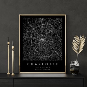Charlotte North Carolina, Digital Art Map, Digitaldruck Poster, Schwarz-Weiß Stadtplan, Unikat, Geschenkkarte, Zeitgenössische Karte, Moderne Karte 2