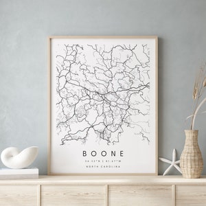 Boone North Carolina, Digitale Kunst Karte, Digitaldruck Poster, Blau weiß Stadt karte, Unikat, Geschenk karte, zeitgenössische Karte, Moderne Karte