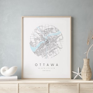 Ottawa Kanada, Digitale Kunst Karte, Digitaldruck Poster, Blau weiß Stadt karte, Unikat, Geschenk Karte, Zeitgenössische Karte, Moderne Karte 2