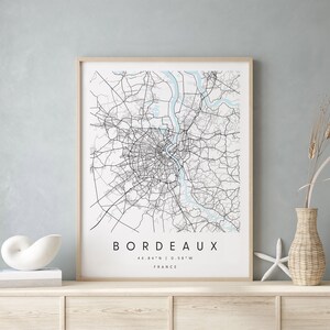 Bordeaux Frankreich, Digitale Kunst Karte, Digitaldruck Poster, Blau und Weiß Stadt karte, Unikat, Geschenk karte, zeitgenössische Karte, Moderne Karte