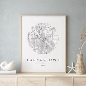Youngstown, Ohio, Mapa da cidade para impressão, Arte de parede azul e branca, Impressão de mapa moderno, Presente de viagem, Decoração para casa, Pôster minimalista 2