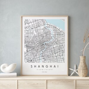 Shanghai China, Printable City Map, Blue & White Wall Art, Modern Map Print, Travel Gift, Home Decor, Minimalist Poster