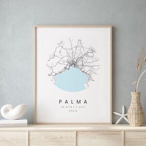 Palma Spanien, Digitale Kunst Karte, Digitaldruck Poster, Blau und Weiß Stadt karte, Unikat, Geschenk karte, zeitgenössische Karte, Moderne Karte 2