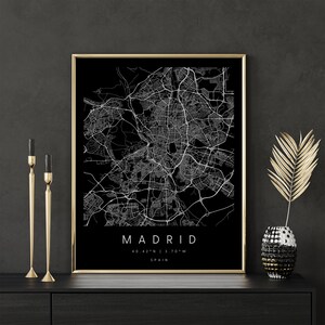 Madrid Spanien, Digitale Kunst Karte, Digitaldruck Poster, Schwarz-Weiß Stadt karte, Unikat, Geschenk karte, zeitgenössische Karte, Moderne Karte 2