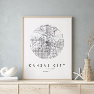 Kansas City Missouri, Digital Art Map, Digital Print Poster, Blue and White City Map, Unique, Gift Map, Contemporary Map, Modern Map 2