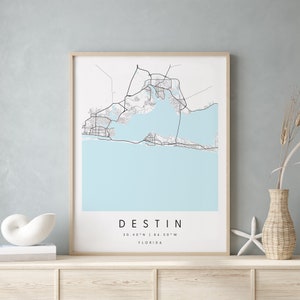 Destin Florida, Digitale Kunst Karte, Digitaldruck Poster, Blau und Weiß Stadt karte, Unikat, Geschenk karte, zeitgenössische Karte, Moderne Karte