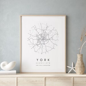 York United Kingdom, Digital Art Map, Digitaldruck Poster, Blau weißEr Stadtplan, Unikat, Geschenkkarte, Zeitgenössische Karte, Moderne Karte 1