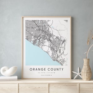 Orange County California, Printable City Map, Blue & White Wall Art, Modern Map Print, Travel Gift, Home Decor, Minimalist Poster