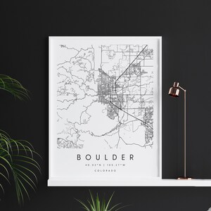 Boulder Colorado, mapa de arte digital, pôster de impressão digital, mapa da cidade em preto e branco, exclusivo, mapa para presentes, mapa contemporâneo, mapa moderno