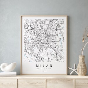 Mailand Italien, Digitale Kunst Karte, Digitaldruck Poster, Blau und Weiß Stadt karte, Unikat, Geschenk karte, zeitgenössische Karte, Moderne Karte