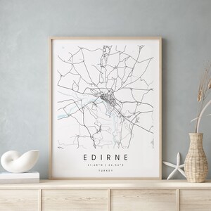 Edirne Türkei, Digitale Kunst Karte, Digitaldruck Poster, Blau weiß Stadt karte, Unikat, Geschenk karte, zeitgenössische Karte, Moderne Karte