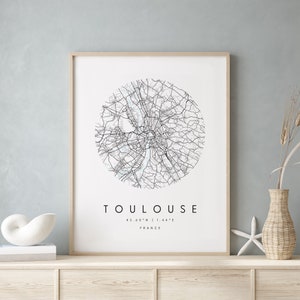 Toulouse France, Digital Print Poster, Blue and White City Map, Unique, Gift Map, Contemporary Map, Modern Map 1