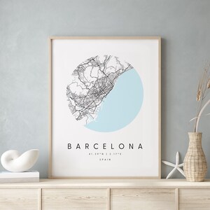Barcelona Spanien, Digitale Kunst Karte, Digitaldruck Poster, Blau und Weiß Stadt karte, Unikat, Geschenk karte, zeitgenössische Karte, Moderne Karte 2