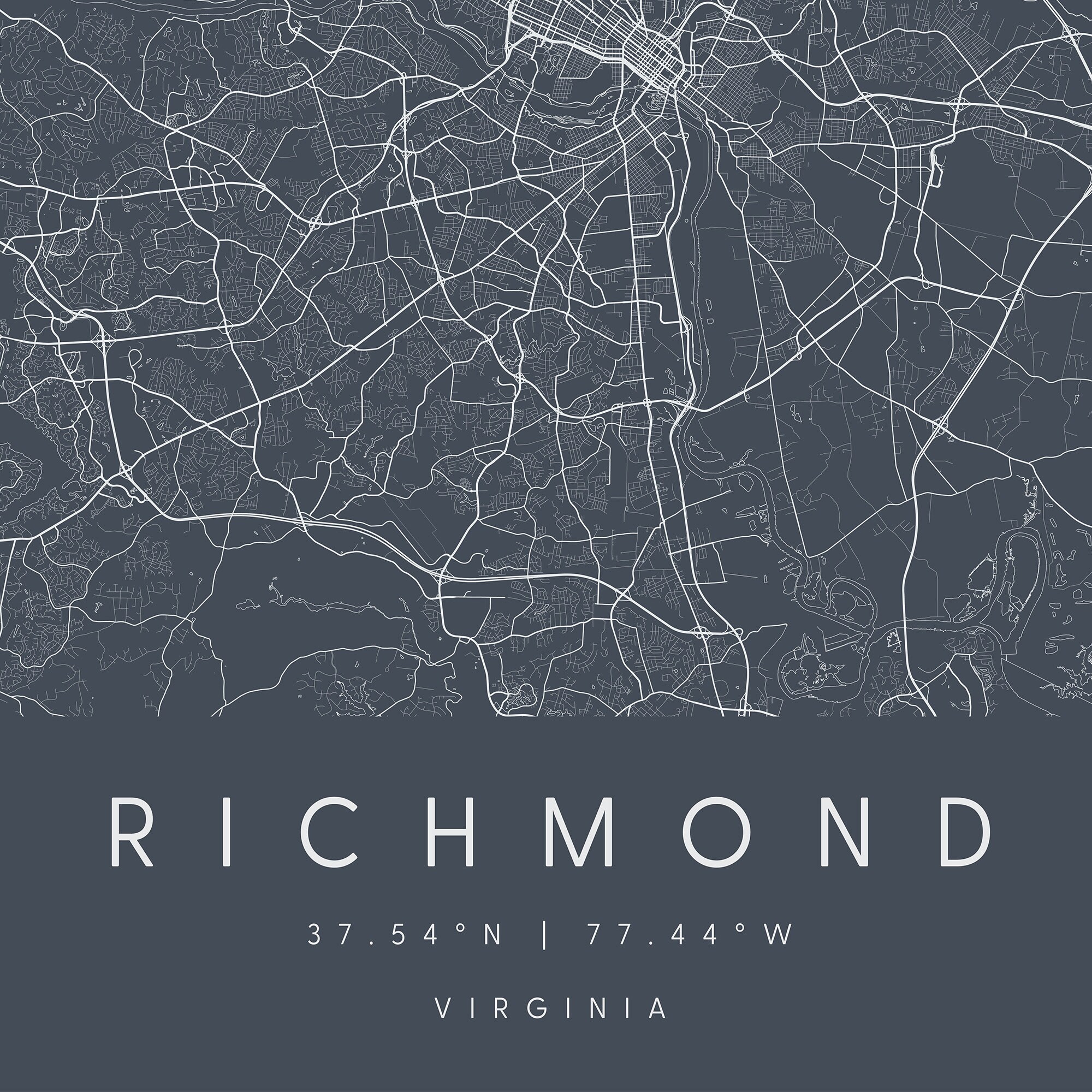Richmond Virginia, Digital Art Map, Digital Print Poster, Neutral Navy ...