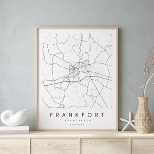 Frankfort Kentucky, Digital Art Map, Digital Print Poster, Blue and White City Map, Unique, Gift Map, Contemporary Map, Modern Map