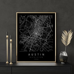 Austin Texas, Digitale Kunst Karte, Digitaldruck Poster, Schwarz-Weiß Stadt karte, Unikat, Geschenk karte, zeitgenössische Karte, Moderne Karte 2