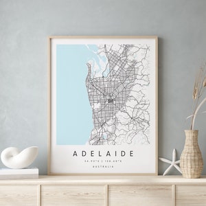 Adelaide Australien, Digital Art Map, Digitaldruck Poster, Blau-Weiß Stadt karte, Unikat, Geschenkkarte, Zeitgenössische Karte, Moderne Karte
