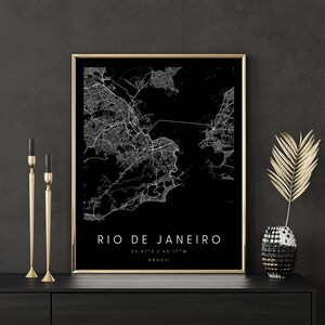 Rio de Janeiro Brasil, Mapa de Arte Digital, Pôster de Impressão Digital, Mapa da Cidade em Preto e Branco, Único, Mapa de Presentes, Mapa Contemporâneo, Mapa Moderno 2