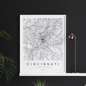 Cincinnati Ohio, Digitale Kunst Karte, Digitaldruck Poster, schwarz weiß Stadtplan, Unikat, GeschenkKarte, zeitgenössische Karte, moderne Karte