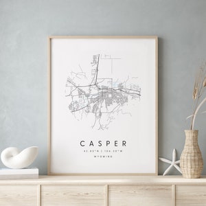Casper Wyoming, Carte d’art numérique, Affiche imprimée numérique, Carte de la ville bleue et blanche, Unique, Carte cadeau, Carte contemporaine, Carte moderne 2