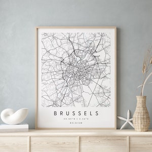 Bruselas Bélgica, Mapa de arte digital, Cartel impreso digital, Mapa de la ciudad azul y blanco, Único, Mapa de regalo, Mapa contemporáneo, Mapa moderno