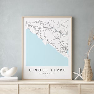 Cinque Terre Italy, Printable City Map, Blue & White Wall Art, Modern Map Print, Travel Gift, Home Decor, Minimalist Poster