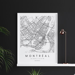 Montréal, Québec, carte d'art numérique, affiche imprimée numérique, plan de la ville en noir et blanc, unique, carte cadeau, carte contemporaine, carte moderne