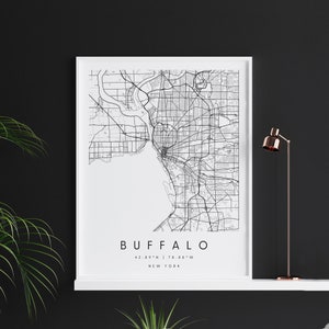 Buffalo New York, Digital Art Map, Digitaldruck Poster, Schwarz-Weiß Stadt karte, Unikat, Geschenkkarte, Zeitgenössische Karte, Moderne Karte