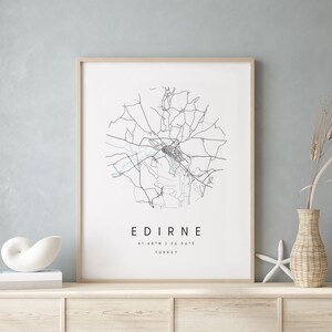 Edirne Türkei, Digitale Kunst Karte, Digitaldruck Poster, Blau weiß Stadt karte, Unikat, Geschenk karte, zeitgenössische Karte, Moderne Karte 2