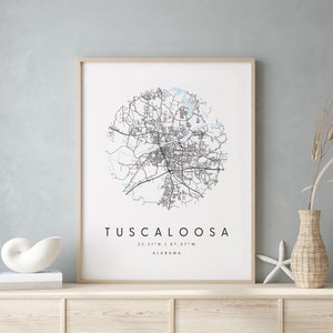 Tuscaloosa Alabama, Digitale Kunst kaart, Digitale Print Poster, Blauw en Wit Stadskaart, Uniek, Gift Map, Hedendaagse Kaart, Moderne Kaart 2