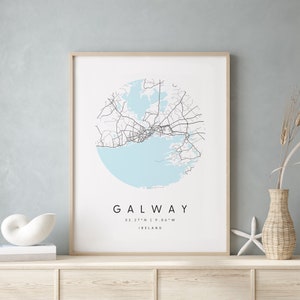 Galway Irlanda, mapa de arte digital, pôster de impressão digital, mapa da cidade em azul e branco, exclusivo, mapa de presentes, mapa contemporâneo, mapa moderno 1