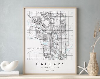 Calgary Alberta, Printable City Map, Blue & White Wall Art, Modern Map Print, Travel Gift, Home Decor, Minimalist Poster