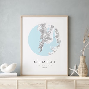 Mumbai India, Printable City Map, Blue & White Wall Art, Modern Map Print, Travel Gift, Home Decor, Minimalist Poster 1