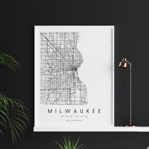 Milwaukee Wisconsin, Digitale Kunst Karte, Digitaler Druck Poster, Schwarz-Weiß-Stadtplan, Unikat, Geschenkkarte, zeitgenössische Karte, moderne Karte