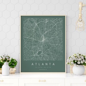 Atlanta Georgia, Digitale Kunst Karte, Digitaldruck Poster, Grün und Weiß Stadtplan, Unikat, Geschenk Karte, zeitgenössische Karte, moderne Karte
